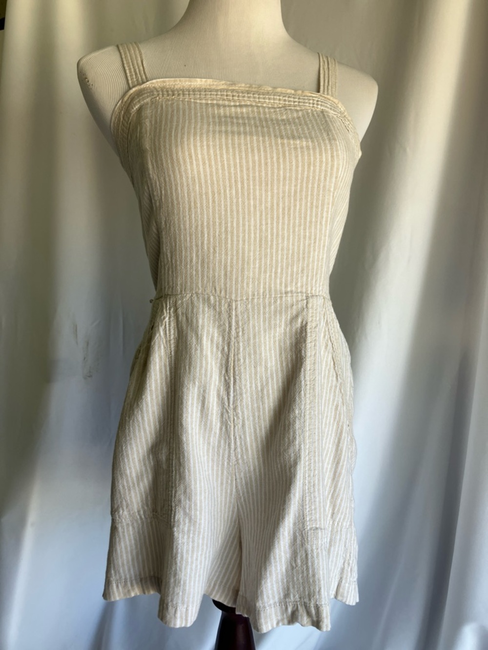 Old Navy Cream & White Striped Spaghetti Strap Romper